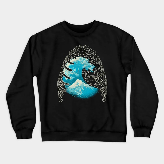 Vaporwave XRay Kanagawa Wave Ribs Bones by Tobe Fonseca Crewneck Sweatshirt by Tobe_Fonseca